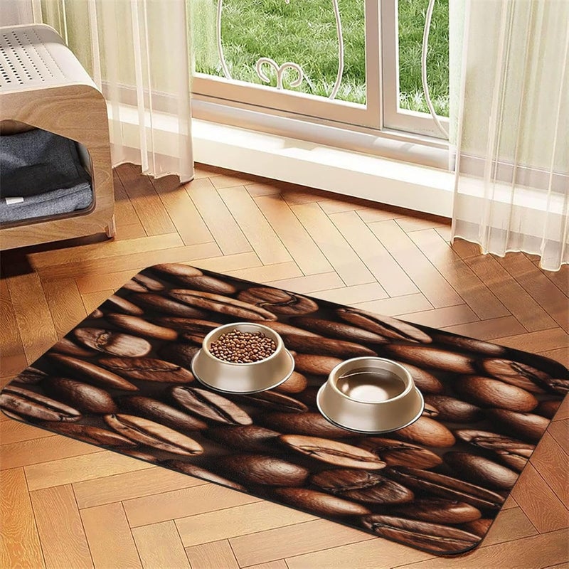 Pet Feeding Mat Textures Colors Coffee Beans Absorbent Pet Placemat for Food Water Bowl with Waterproof Rubber Backing 24x16In Quick Dry Water Dispenser Mat for Dog Cat - Image 1