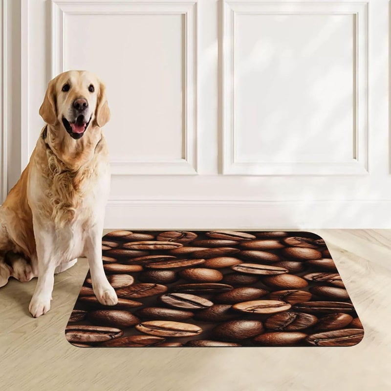 Pet Feeding Mat Textures Colors Coffee Beans Absorbent Pet Placemat for Food Water Bowl with Waterproof Rubber Backing 24x16In Quick Dry Water Dispenser Mat for Dog Cat - Image 4