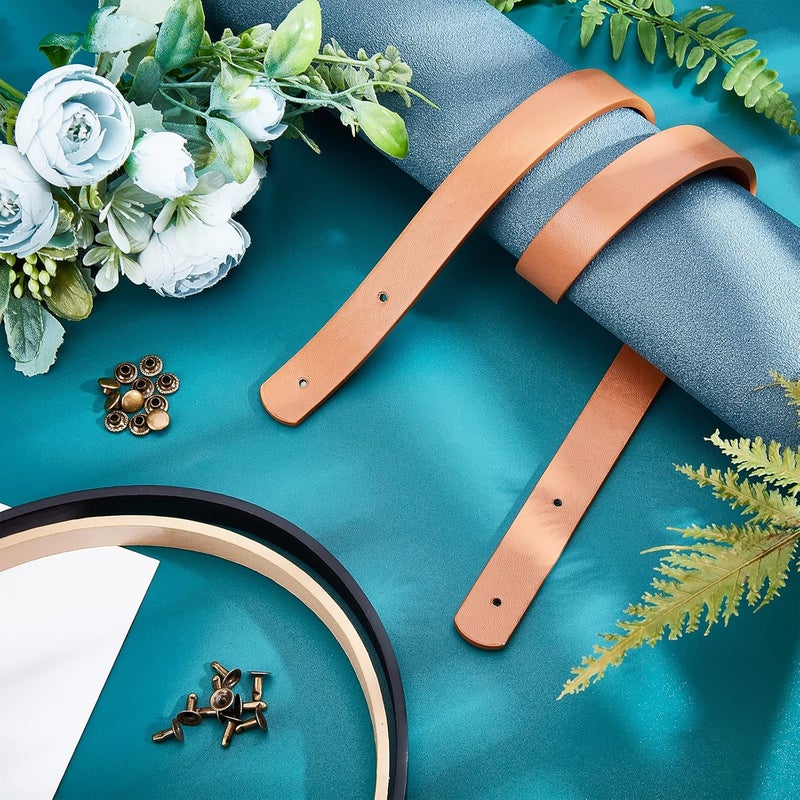 كلاراكو مجموعة من 6 مقابض حقائب جلدية من كلاركو، 3 ألوان من أحزمة حقائب اليد المصنوعة من جلد البولي يوريثان مع مسامير بمقبض يدوي الصنع وحزام بديل لحقيبة الكتف 23.6 بوصة لمستلزمات صنع الحقائب بنفسك (فتحة: 3 مم) - Image 2