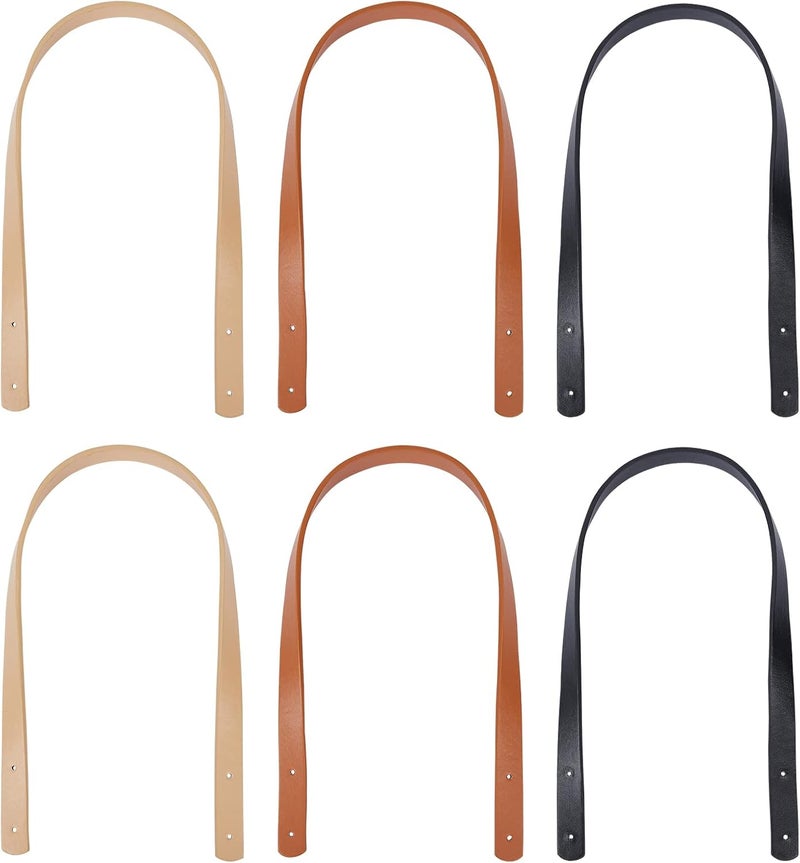 كلاراكو مجموعة من 6 مقابض حقائب جلدية من كلاركو، 3 ألوان من أحزمة حقائب اليد المصنوعة من جلد البولي يوريثان مع مسامير بمقبض يدوي الصنع وحزام بديل لحقيبة الكتف 23.6 بوصة لمستلزمات صنع الحقائب بنفسك (فتحة: 3 مم) - Image 1