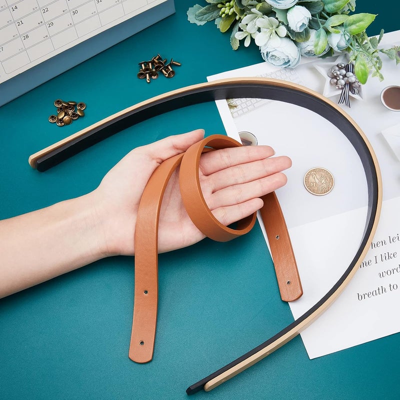 كلاراكو مجموعة من 6 مقابض حقائب جلدية من كلاركو، 3 ألوان من أحزمة حقائب اليد المصنوعة من جلد البولي يوريثان مع مسامير بمقبض يدوي الصنع وحزام بديل لحقيبة الكتف 23.6 بوصة لمستلزمات صنع الحقائب بنفسك (فتحة: 3 مم) - Image 5