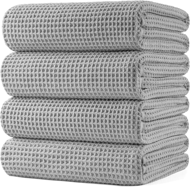 Polyte Microfiber Oversize Quick Dry Lint Free Bath Towel, 60 x 30 in, 4 Pack (Waffle Weave) - Image 1