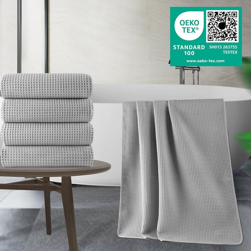 Polyte Microfiber Oversize Quick Dry Lint Free Bath Towel, 60 x 30 in, 4 Pack (Waffle Weave) - Image 5