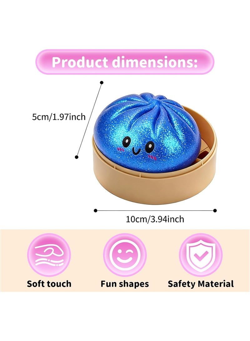 Glitter Dumpling,Glitter Dumpling Squishy Box,2026 New Bun Squeeze Stress Relief Ball with Steamer Box for Stress Relief (Blue) - Image 4