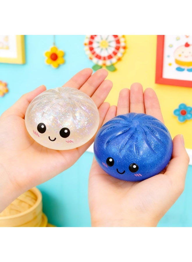 Glitter Dumpling,Glitter Dumpling Squishy Box,2026 New Bun Squeeze Stress Relief Ball with Steamer Box for Stress Relief (Blue) - Image 5