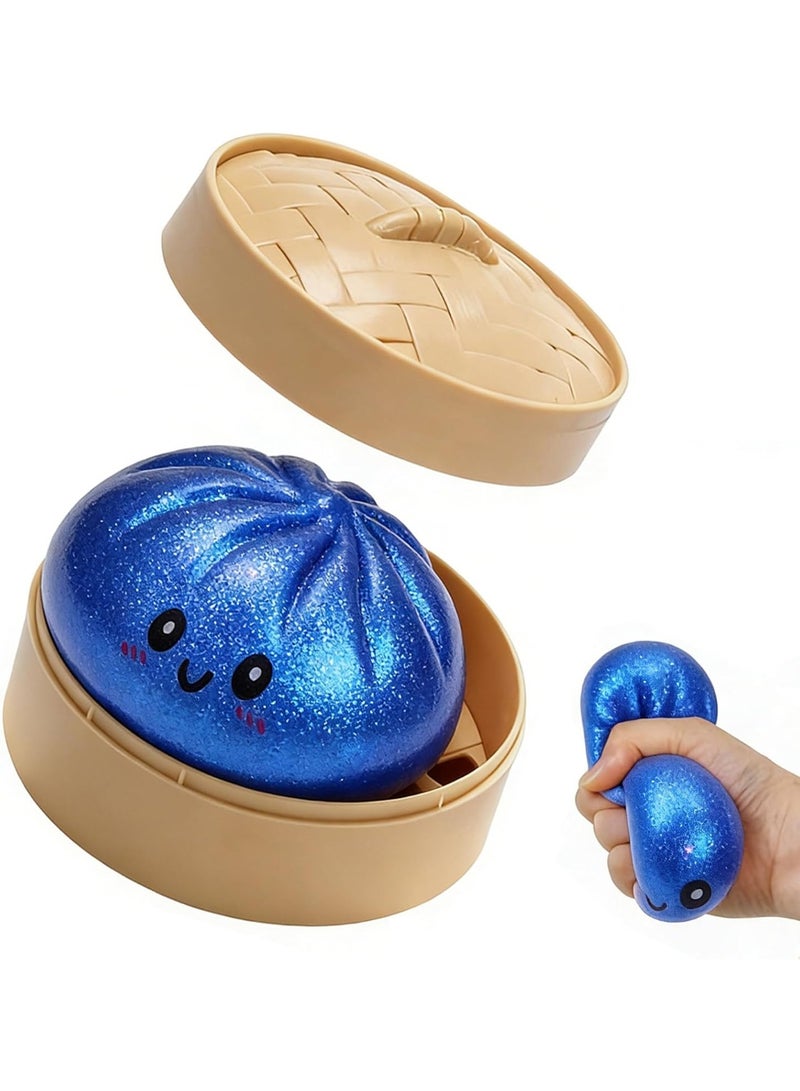 Glitter Dumpling,Glitter Dumpling Squishy Box,2026 New Bun Squeeze Stress Relief Ball with Steamer Box for Stress Relief (Blue) - Image 1