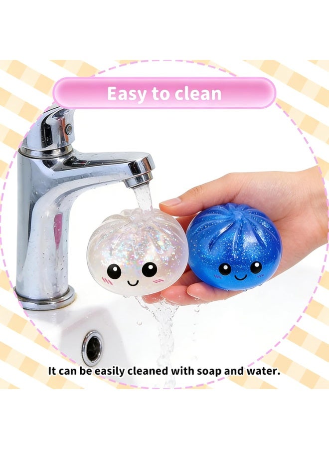 Glitter Dumpling,Glitter Dumpling Squishy Box,2026 New Bun Squeeze Stress Relief Ball with Steamer Box for Stress Relief (Blue) - Image 3
