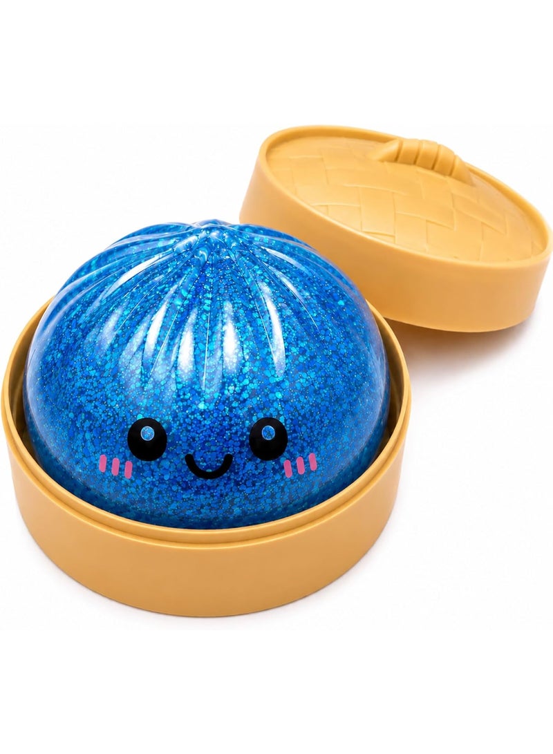Glitter Dumpling,Glitter Dumpling Squishy Box,2026 New Bun Squeeze Stress Relief Ball with Steamer Box for Stress Relief (Blue) - Image 1