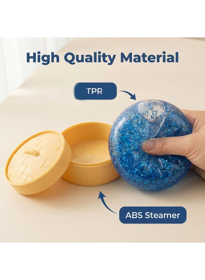 Glitter Dumpling,Glitter Dumpling Squishy Box,2026 New Bun Squeeze Stress Relief Ball with Steamer Box for Stress Relief (Blue) - Image 4