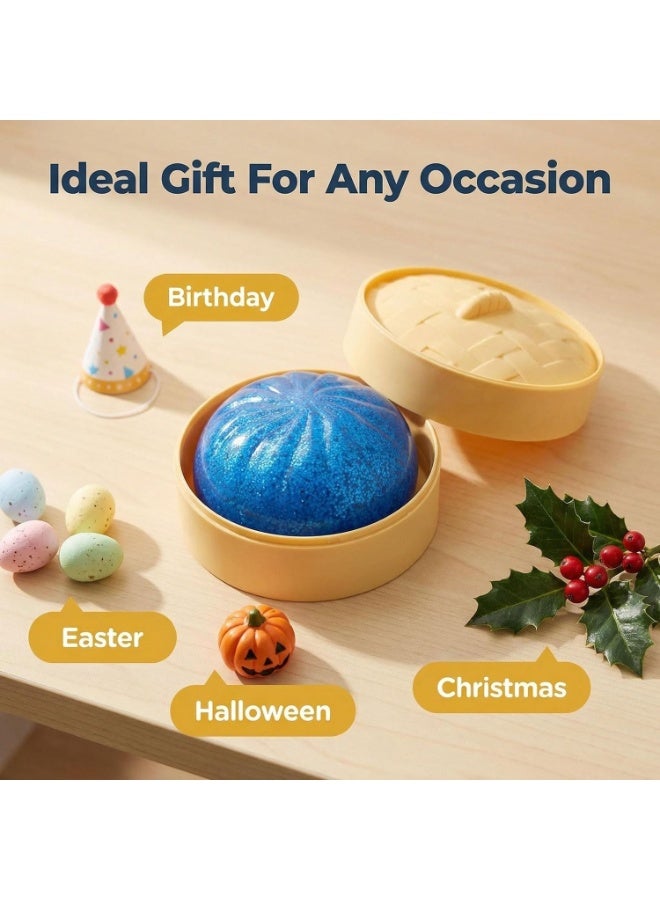 Glitter Dumpling,Glitter Dumpling Squishy Box,2026 New Bun Squeeze Stress Relief Ball with Steamer Box for Stress Relief (Blue) - Image 5