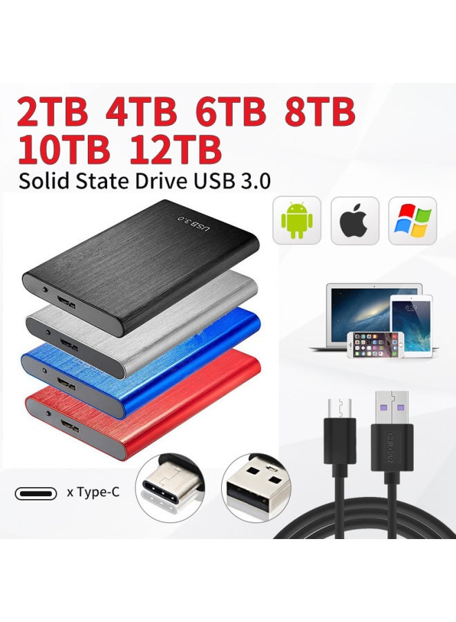 Upgrade 12TB 10TB 8TB 6TB 4TB Mobile Hard Disk 2.5 Inch Interface External Mobile Hard Disk-Capacity:8T-Interface:Blue High Quality - Image 1