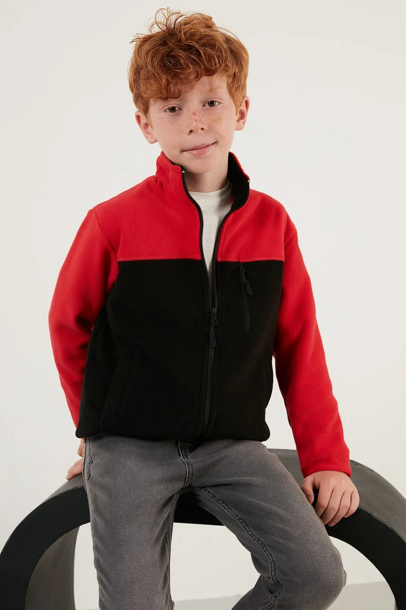 Lela Soft Textured Zippered Color Block Stand Collar Pocket Fleece Unisex Children's Fleece 5905001