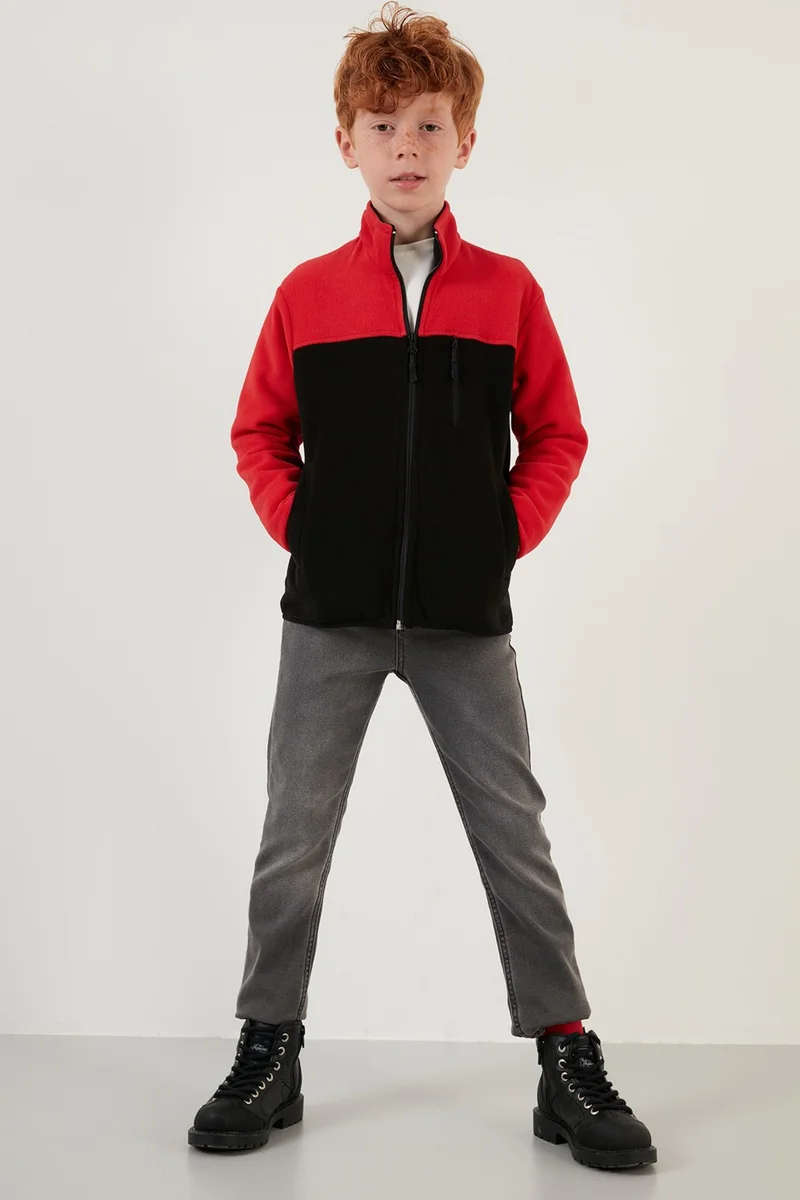 Lela Soft Textured Zippered Color Block Stand Collar Pocket Fleece Unisex Children's Fleece 5905001