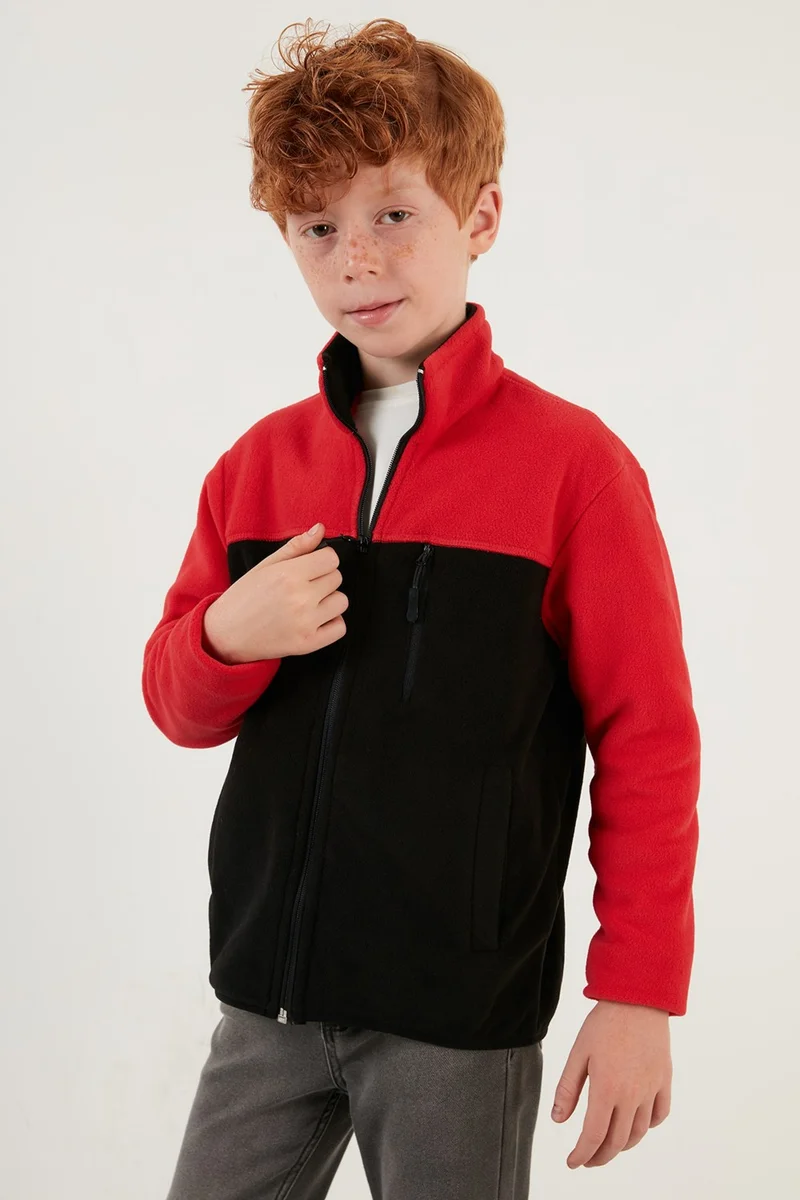 Lela Soft Textured Zippered Color Block Stand Collar Pocket Fleece Unisex Children's Fleece 5905001