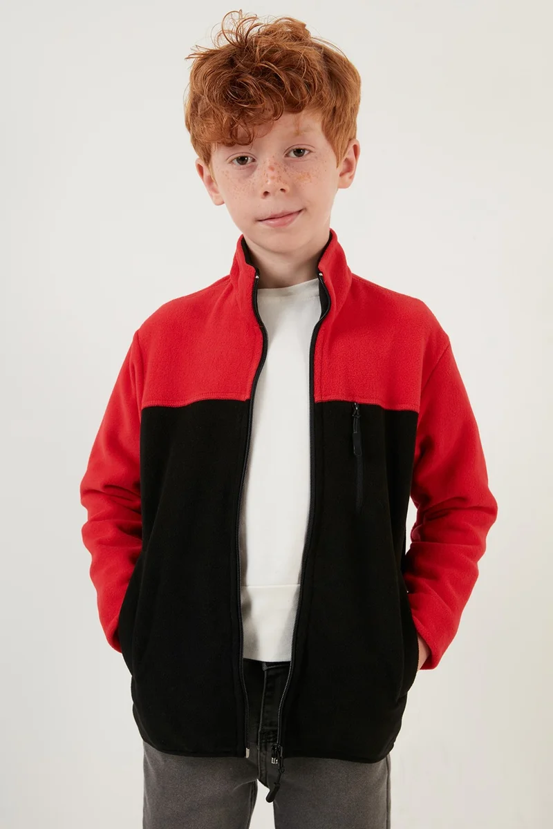 Lela Soft Textured Zippered Color Block Stand Collar Pocket Fleece Unisex Children's Fleece 5905001