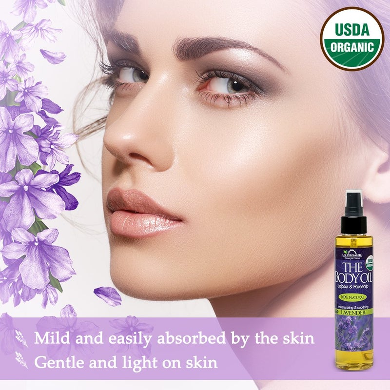 US Organic Body Oil - Elegant Lavender - Jojoba and Rosehip Oil with Vitamin E, Certified Organic, No Alcohol, Paraben, Artificial Detergents, Color or Synthetic perfumes, 5 Fl.oz. (Lavender) - Image 5