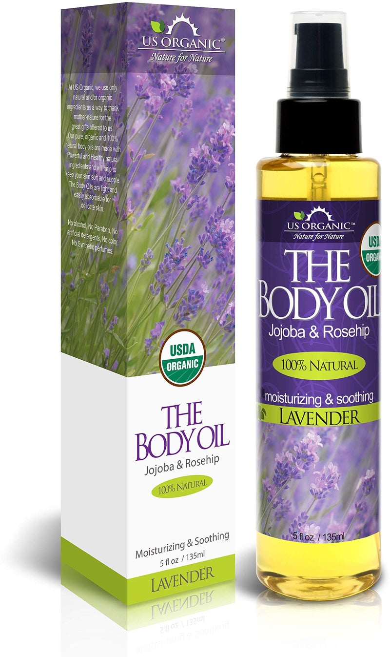 US Organic Body Oil - Elegant Lavender - Jojoba and Rosehip Oil with Vitamin E, Certified Organic, No Alcohol, Paraben, Artificial Detergents, Color or Synthetic perfumes, 5 Fl.oz. (Lavender) - Image 1