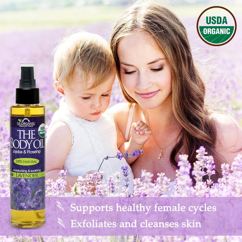US Organic Body Oil - Elegant Lavender - Jojoba and Rosehip Oil with Vitamin E, Certified Organic, No Alcohol, Paraben, Artificial Detergents, Color or Synthetic perfumes, 5 Fl.oz. (Lavender) - Image 4