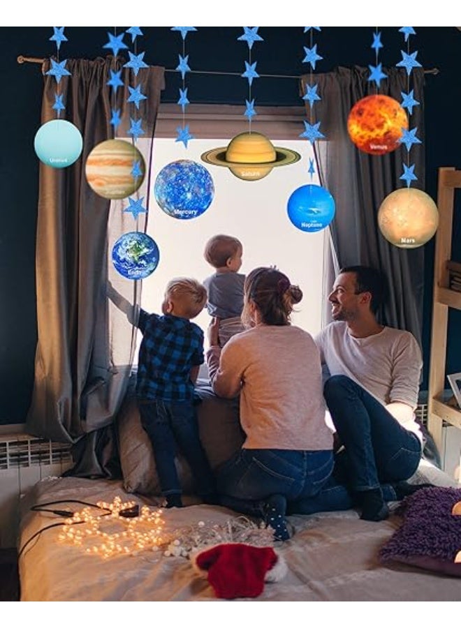 Solar System Banner, 8 Planets & Blue Star Fancy Paper Garland For Kids' Bedroom, Astronaut Birthday Party Decor (No Color Specified) - Image 4