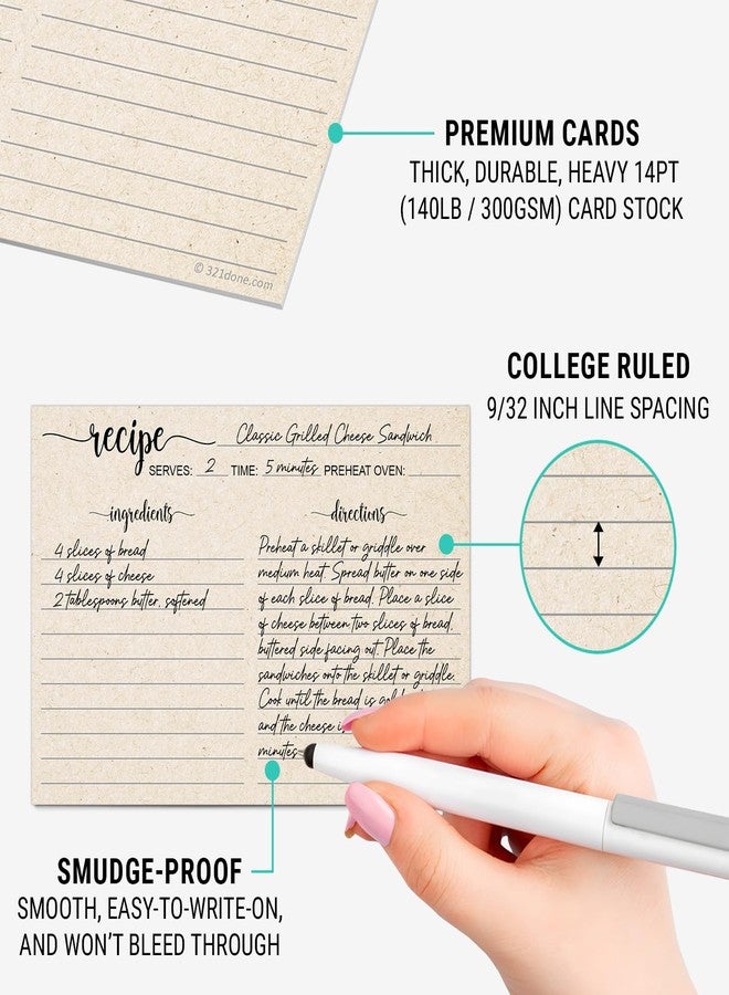 321 دن بطاقات وصفات 321Done، صُنعت في الولايات المتحدة الأمريكية - 4×6 لون بني فاتح، كتابة بسيطة، ورق مقوى سميك مزدوج الجوانب، مظهر كرافت ريفي عتيق لطيف لحفلات الزفاف وحفلات الانتقال إلى منزل جديد - عبوة من 50 بطاقة - Image 3