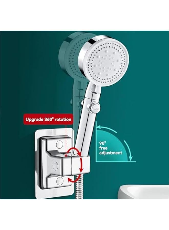 Universal Wall Mount Shower Head Holder with Strong Paste, 360° Adjustable Bracket, Removable Suction Cup, 2PCS, Silver - Image 4