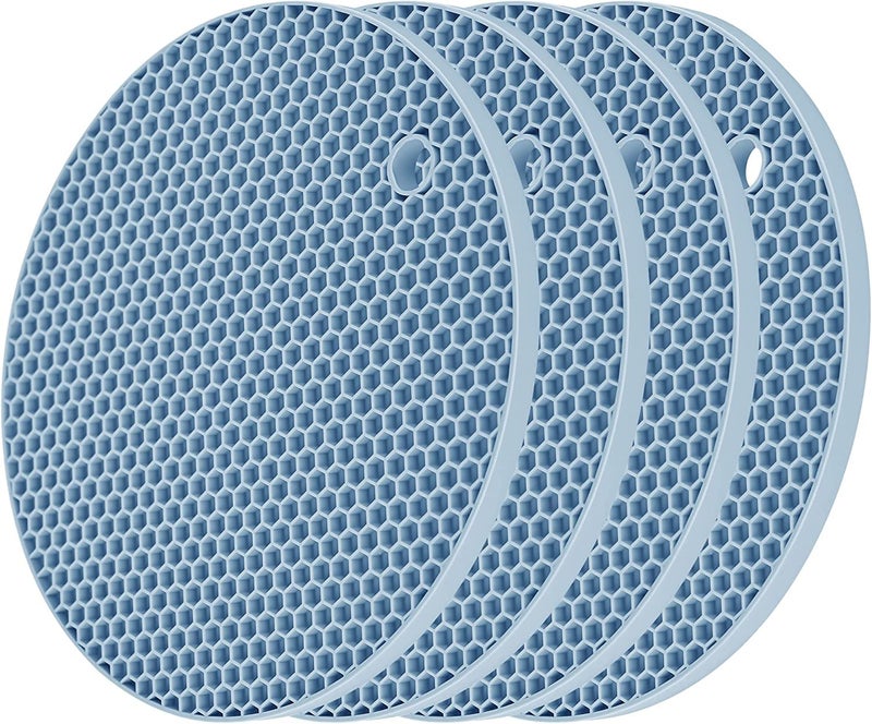 FS COOL Silicone Trivet mat, Multi-Purpose Heat mat, Non-Slip Insulation mat Heat-Resistant, hot Pot Rack-Drying mat, Heat-Resistant Kitchen Heat mat for countertops and Tables (Pack of 4, Blue) - Image 1