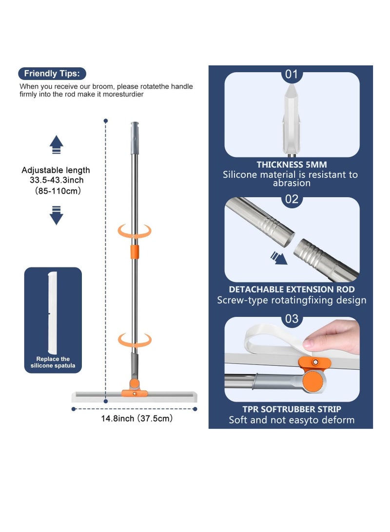 SYOSI Long Handle Floor Squeegee for Wet Room, 43'' Adjustable Long Handle Floor Wiper with Silicone Strips for Shower Bathroom Floor Window Cleaning - Image 2