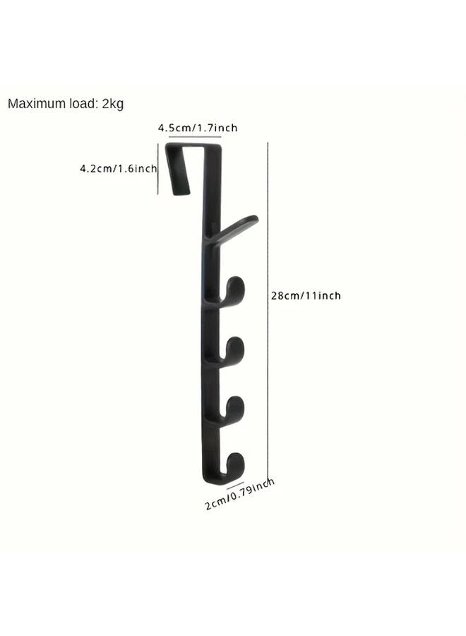 Black 5 Hook Over The Door Hanger For Coats Towels Robes Durable Plastic - Image 1