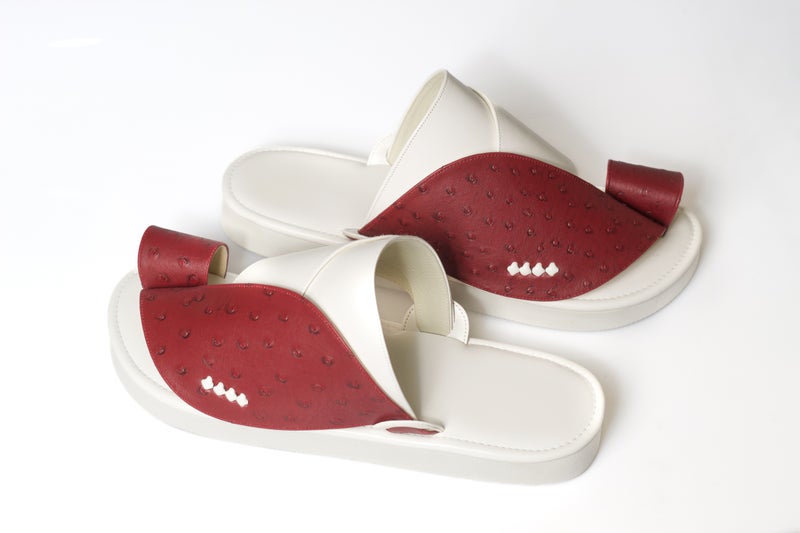 Zubairiya Naal | For Daily Wear, Eid and Occasions | Sandal | Red and White Ostrich Leg Leather | Saudi Arabian Eastern