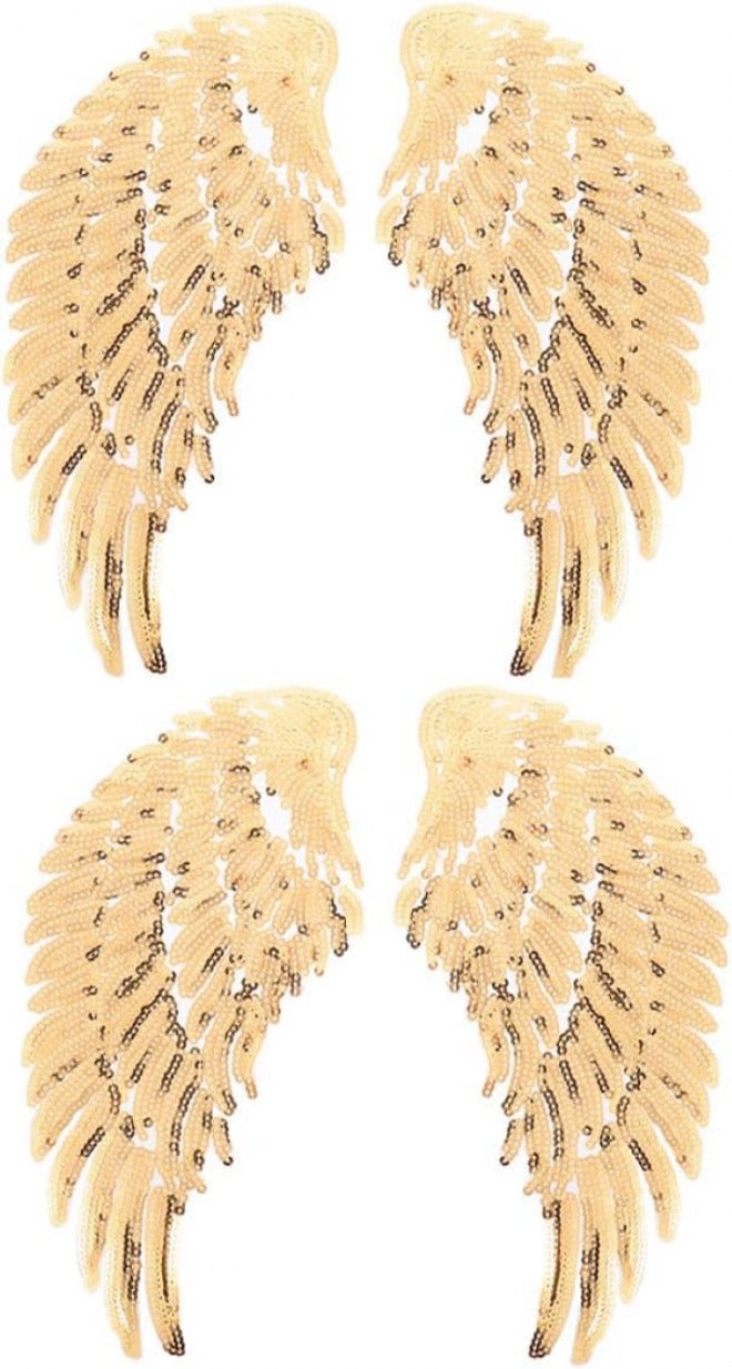 Sequin Angel Wings Iron-on Clothes Patch 2 Pairs DIY Applique for Jackets Shirts Decorative Craft Supplies Gold Color - Image 1