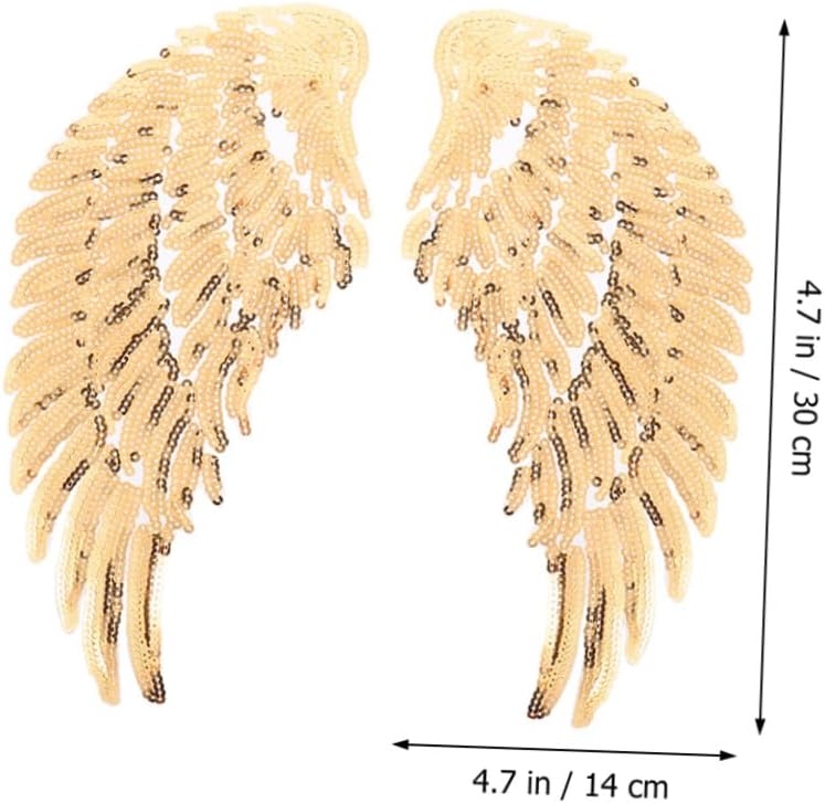 Sequin Angel Wings Iron-on Clothes Patch 2 Pairs DIY Applique for Jackets Shirts Decorative Craft Supplies Gold Color - Image 2