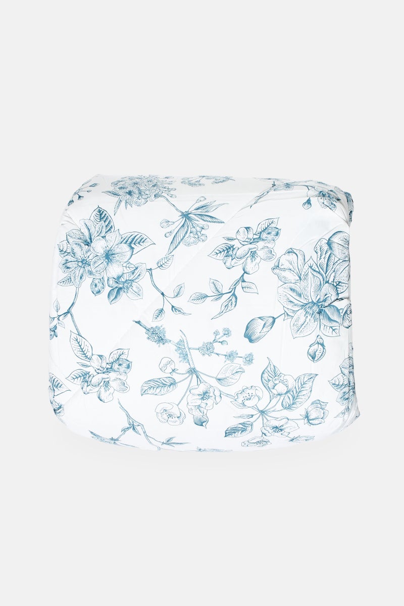 Catherine Malandrino King 3Pcs Floral Print Cotton Feel All-Season Comforter Set, Blue - Image 2