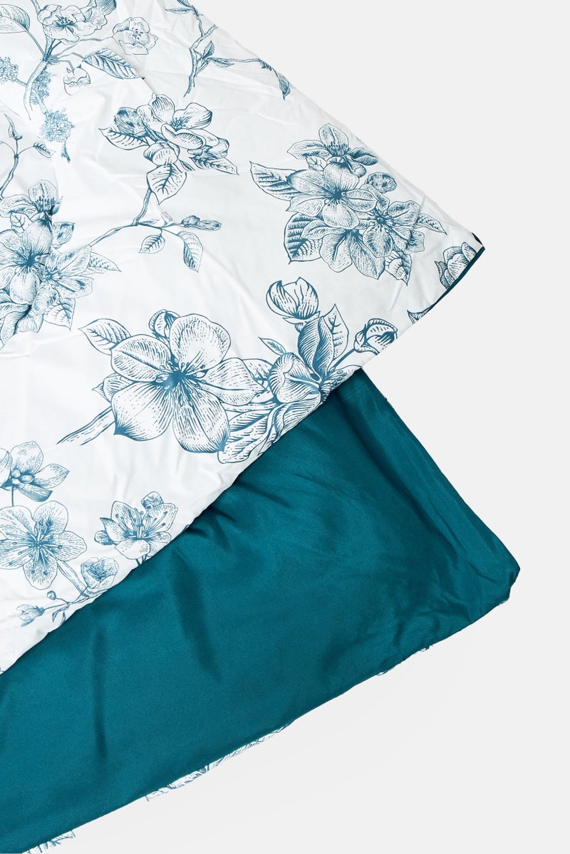 Catherine Malandrino King 3Pcs Floral Print Cotton Feel All-Season Comforter Set, Blue - Image 4