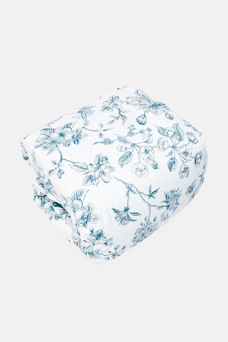 Catherine Malandrino King 3Pcs Floral Print Cotton Feel All-Season Comforter Set, Blue - Image 3