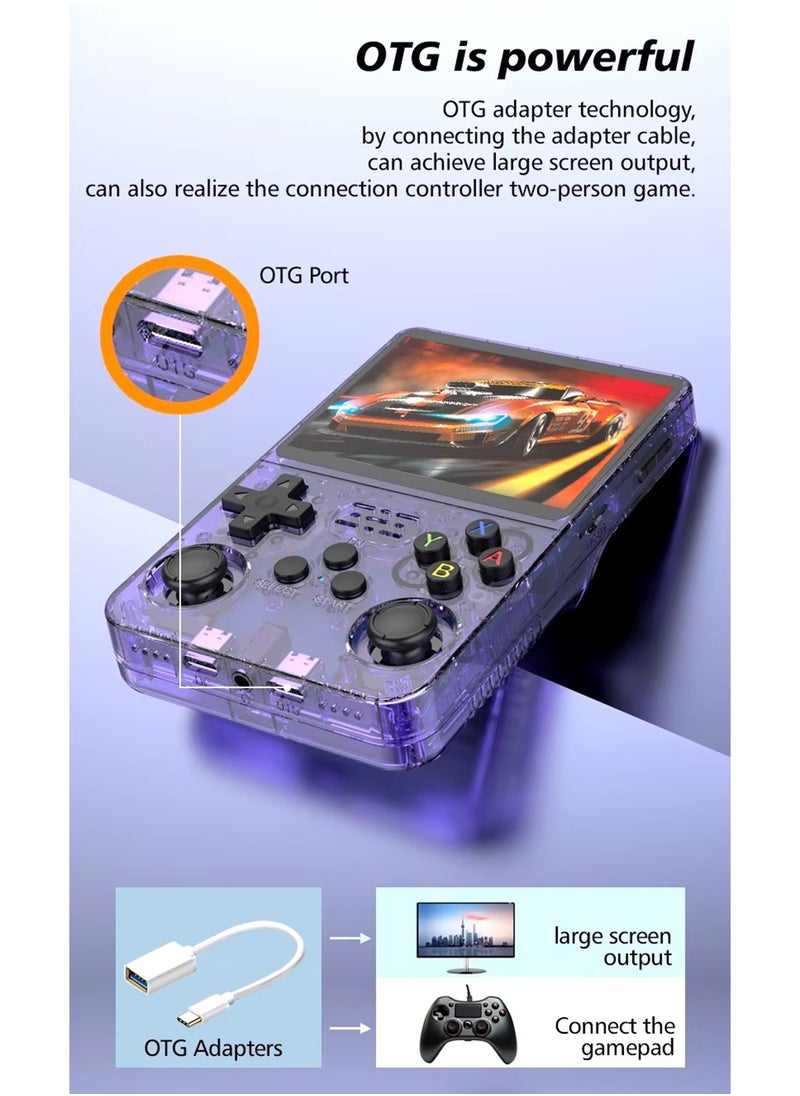 R36S Portable Handheld Video Game Console with 10000+ Classic Games, 3.5 Inch HD IPS Screen, Open-Source Retro Linux System, Support HDMI TV Output (Transparent Purple, 64GB)