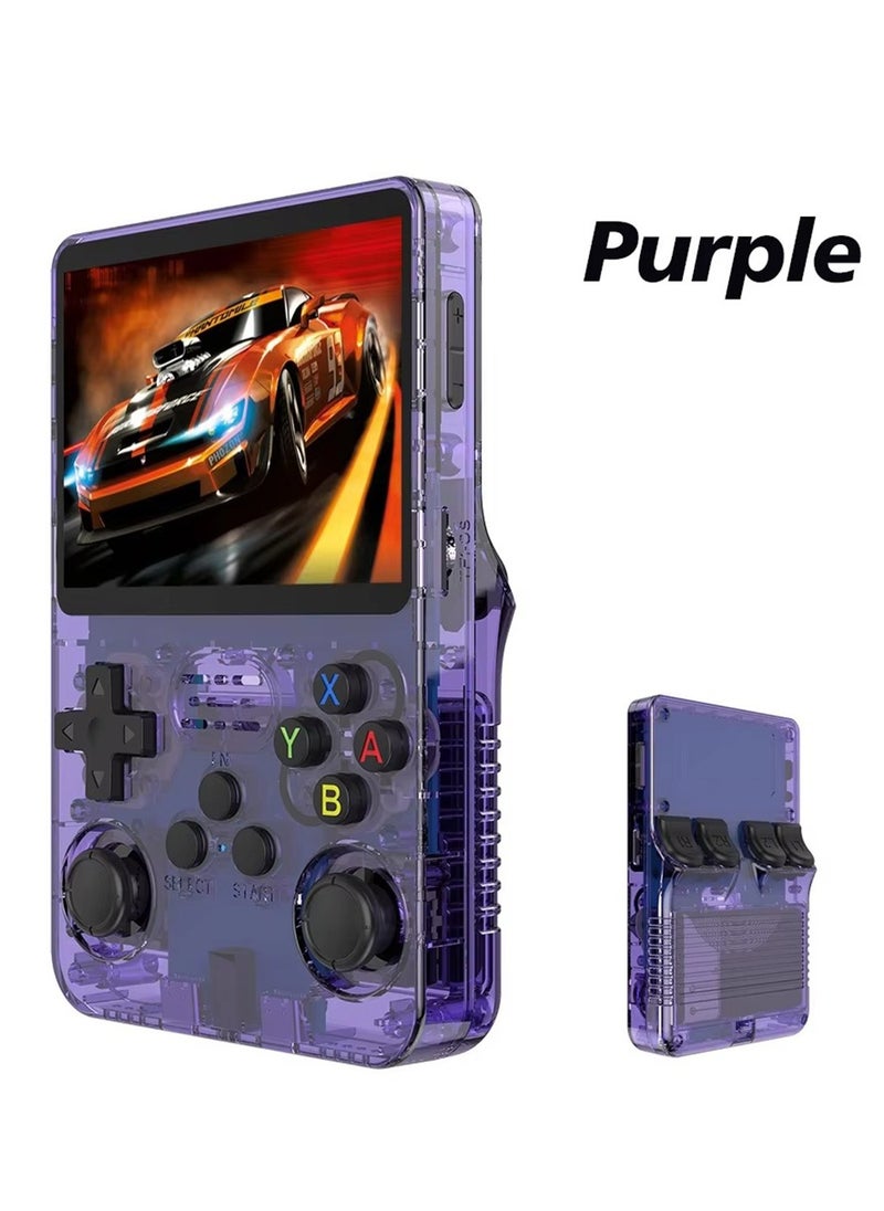 R36S Portable Handheld Video Game Console with 10000+ Classic Games, 3.5 Inch HD IPS Screen, Open-Source Retro Linux System, Support HDMI TV Output (Transparent Purple, 64GB)