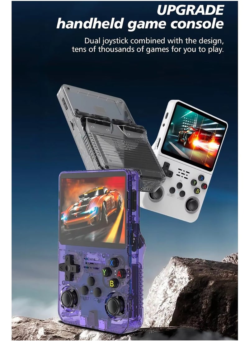 R36S Portable Handheld Video Game Console with 10000+ Classic Games, 3.5 Inch HD IPS Screen, Open-Source Retro Linux System, Support HDMI TV Output (Transparent Purple, 64GB)
