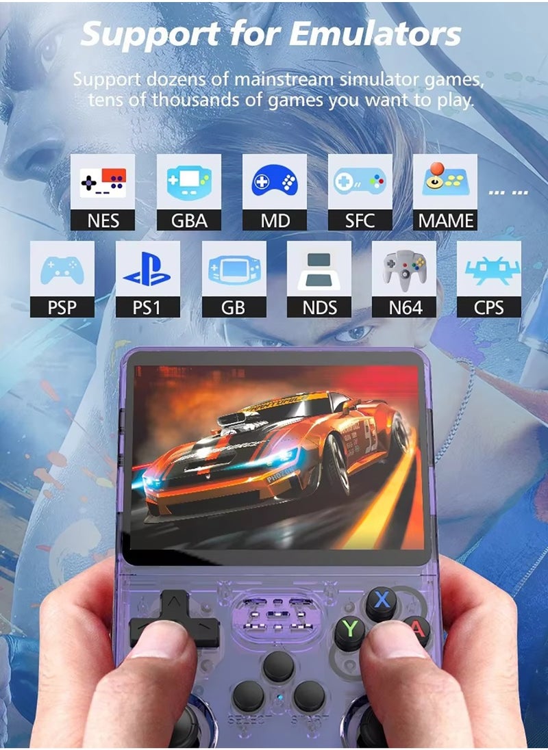 R36S Portable Handheld Video Game Console with 10000+ Classic Games, 3.5 Inch HD IPS Screen, Open-Source Retro Linux System, Support HDMI TV Output (Transparent Purple, 64GB)