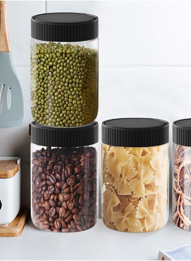 XINGLIAN XINGLIAN 8 Oz Clear Plastic Jars with Black Lids Refillable Kitchen Storage Containers for Dry Food, Coffee, Nuts and More, 6 Pack  - Image 1