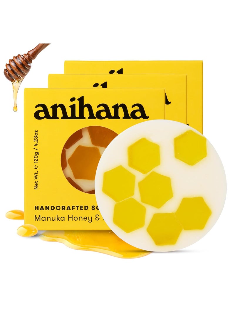 ANIHANA - ANIHANA Handcrafted Soap 3 Pack with Coconut Oil, Gentle Cleansing Paraben Free Cruelty Free Refreshing Manuka Honey & Goat Milk Scent 4.23 oz each - Image 1