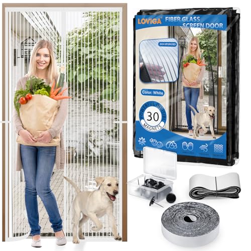 Loviga Heavy Duty Door Screen Magnetic Closure, LOVIGA Thickened Fiberglass Screen Door Mesh, Self Sealing, Tear Resistant, Easy Assemble, Fine Mesh Keep Bugs Out Fit Door Size 36 Inch X 82 Inch White - Image 2