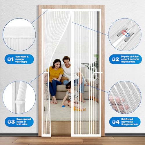 Loviga Heavy Duty Door Screen Magnetic Closure, LOVIGA Thickened Fiberglass Screen Door Mesh, Self Sealing, Tear Resistant, Easy Assemble, Fine Mesh Keep Bugs Out Fit Door Size 36 Inch X 82 Inch White - Image 3