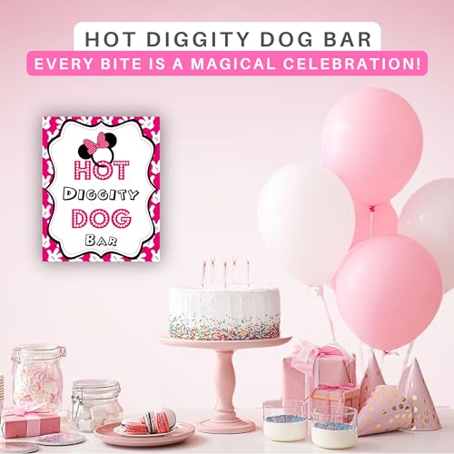 OrangeDolly Minnie Birthday Signs - 8" x 10" Set of 4 Minnie Mouse Party Signs - Minnie Mouse Food Signs - We Got Ears Say Cheers Sign - Hot Diggity Dog Bar Sign - Come Inside Its Fun Inside Sign Minnie Mouse - Image 4
