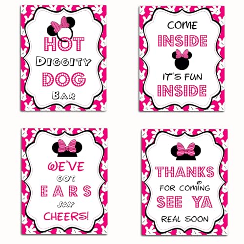 OrangeDolly Minnie Birthday Signs - 8" x 10" Set of 4 Minnie Mouse Party Signs - Minnie Mouse Food Signs - We Got Ears Say Cheers Sign - Hot Diggity Dog Bar Sign - Come Inside Its Fun Inside Sign Minnie Mouse - Image 1