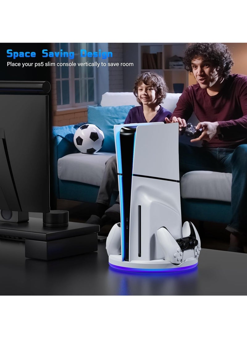 JYS - PS5 slim stand and dual controller charging Station for PS5 Slim Console Disc Digital Edition, PS5 Holder Base Accessory Screw, White - Image 1