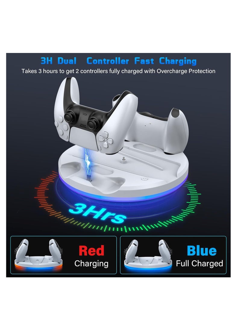 JYS - PS5 slim stand and dual controller charging Station for PS5 Slim Console Disc Digital Edition, PS5 Holder Base Accessory Screw, White - Image 1