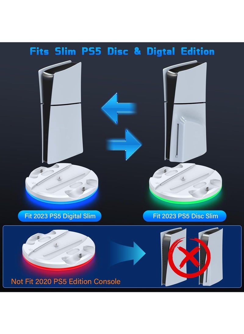 JYS - PS5 slim stand and dual controller charging Station for PS5 Slim Console Disc Digital Edition, PS5 Holder Base Accessory Screw, White - Image 1