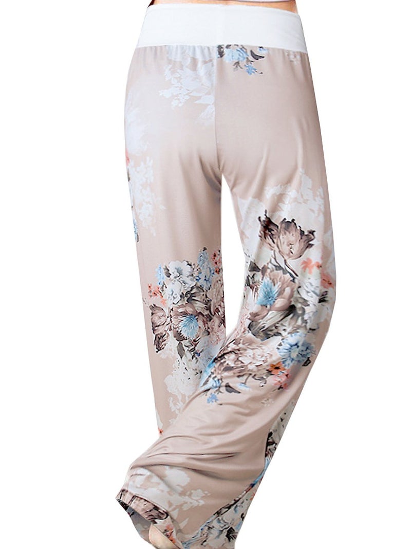 iChunhua Women's Pajama Comfy Floral Print Lounge Drawstring Palazzo Long Wide Leg Pants M Grey - Image 2
