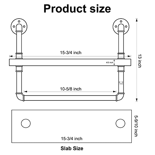 HouseAid Industrial Pipe Shelf with Towel Bar, 15-3/4 Inch Farmhouse Iron Pipe Shelving, Rustic Vintage Style Floating Shelves for Bathroom, Wall Mounted, Matte Black - Image 5