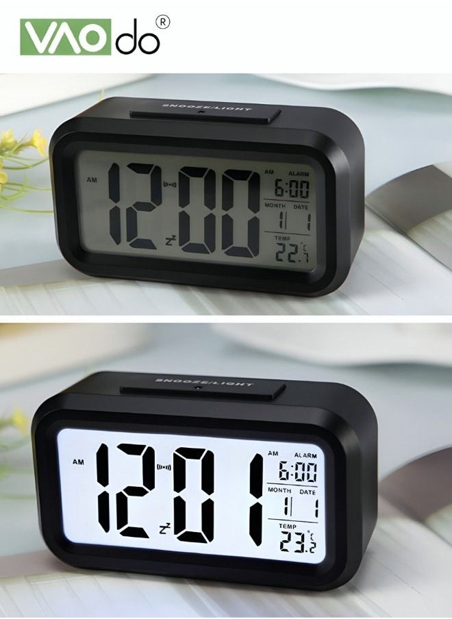 LED Alarm Clock Large Screen Display with Night Light Sensing Function Temperature Display 24 Hours/12 Hours Switching Electronic Alarm Clock